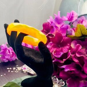 Diamond Faceted Golden Yellow Orange Cheerful Bangle Bracelet Handcrafted Resin